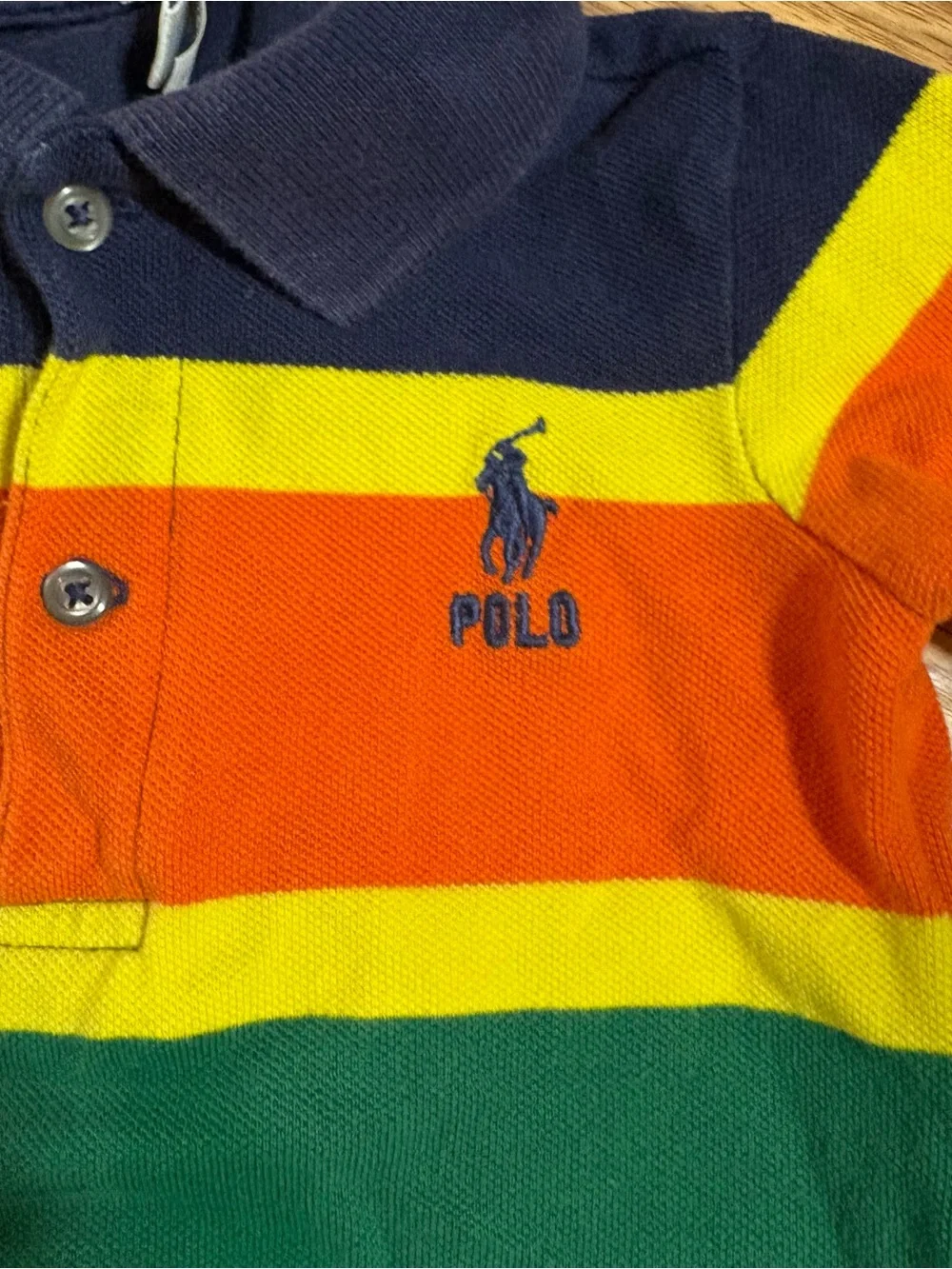 Ralph Lauren Polo Navy Striped Piqué Cotton Coverall One-Piece 9M Logo Preppy